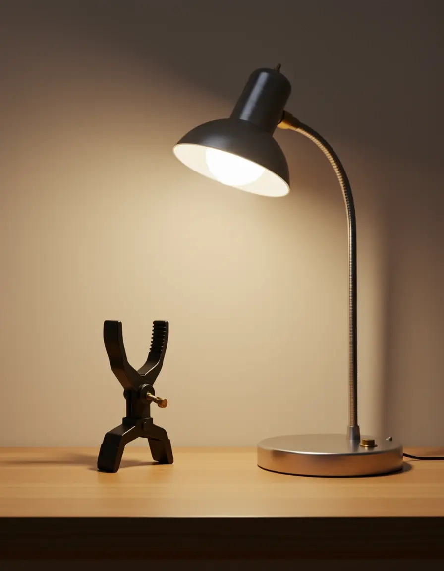 Flexible Klemmleuchte als zusätzliche Lampe Küche am Regal