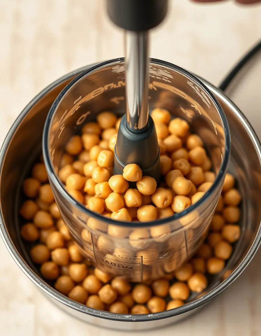 Leistungsstarker Hummus Blender Stick beim Pürieren von Kichererbsen für samtige Levante Küche
