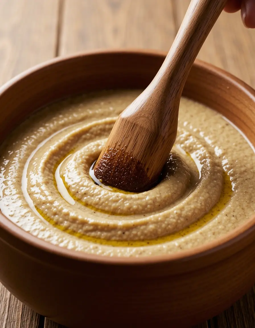 Tahini Stirrer Paddle aus Holz rührt öliges Sesammus für Levante Gerichte glatt