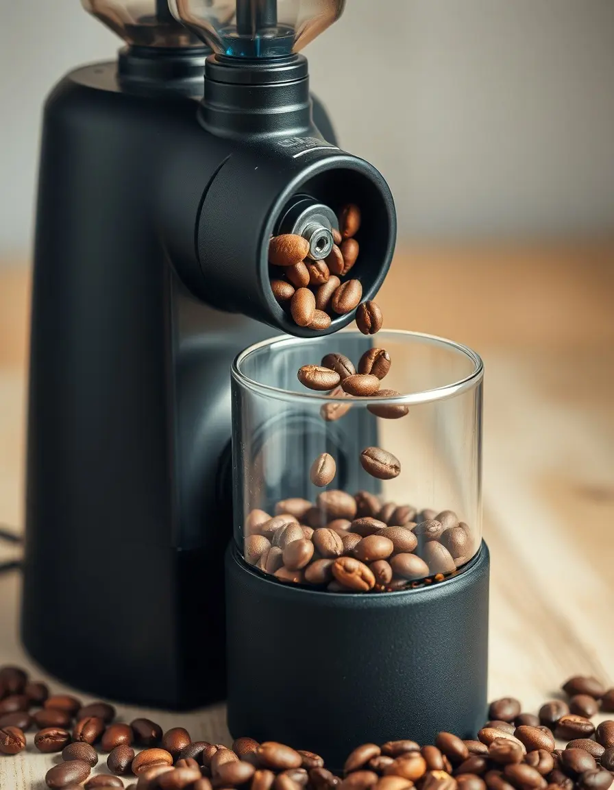 Elektrische Kaffeemühle mit Mahlwerk und Kaffeebohnen