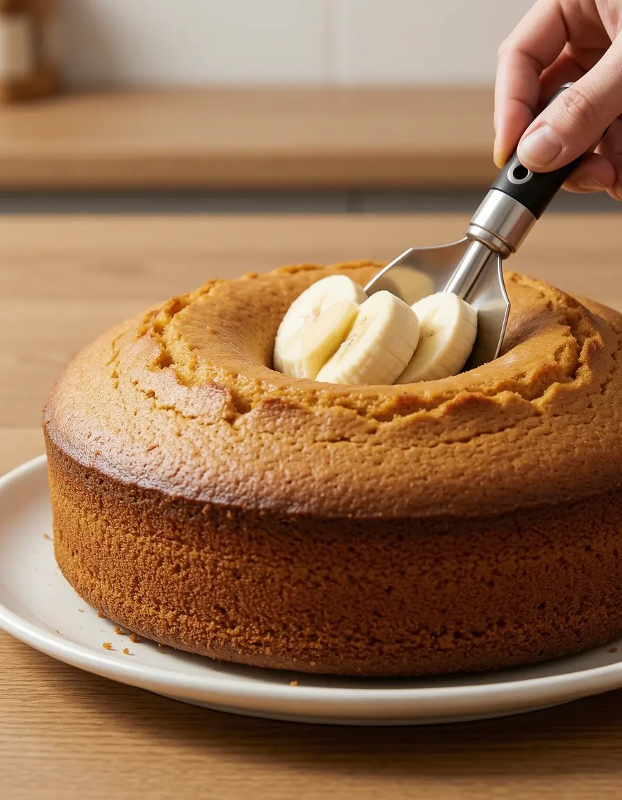 Küchenwerkzeug zum Platzieren von Bananen im Kuchen