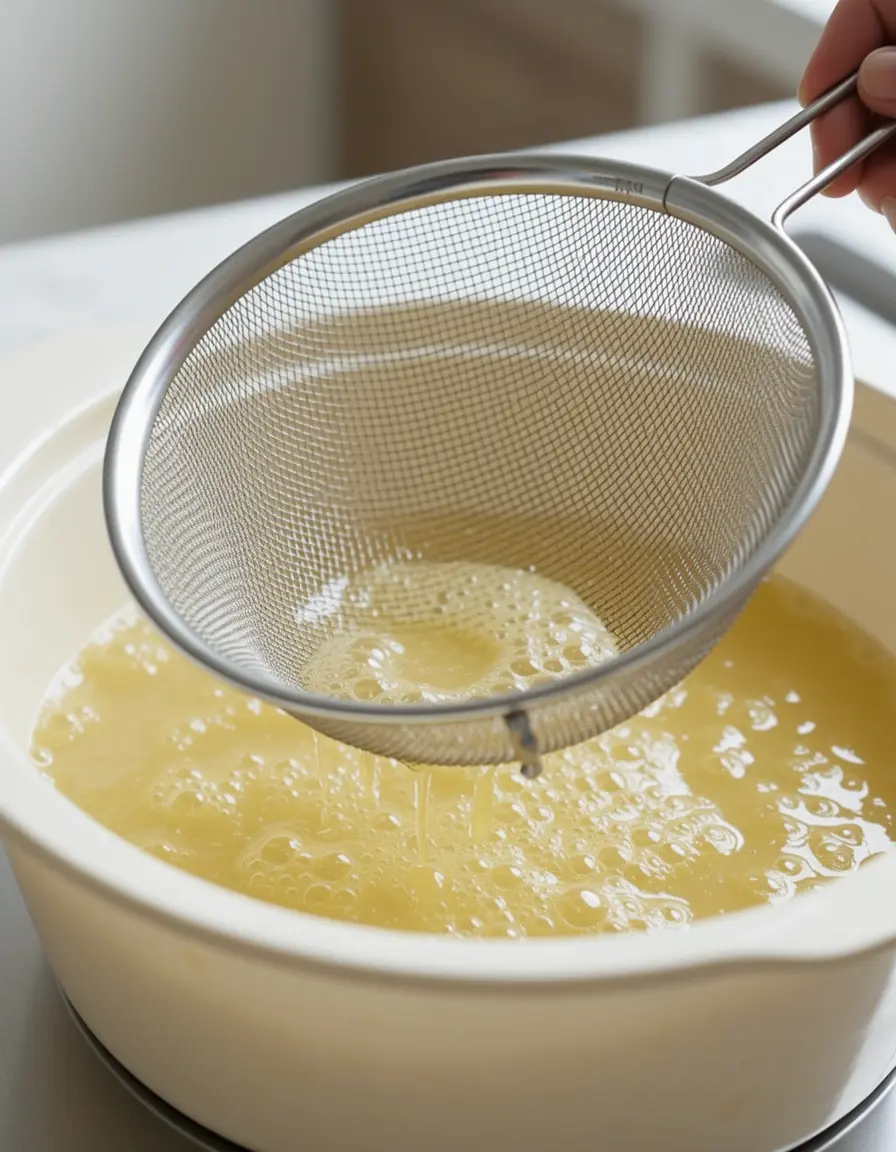 Feinmaschiges Sieb filtert überschüssigen Fruchtsaft