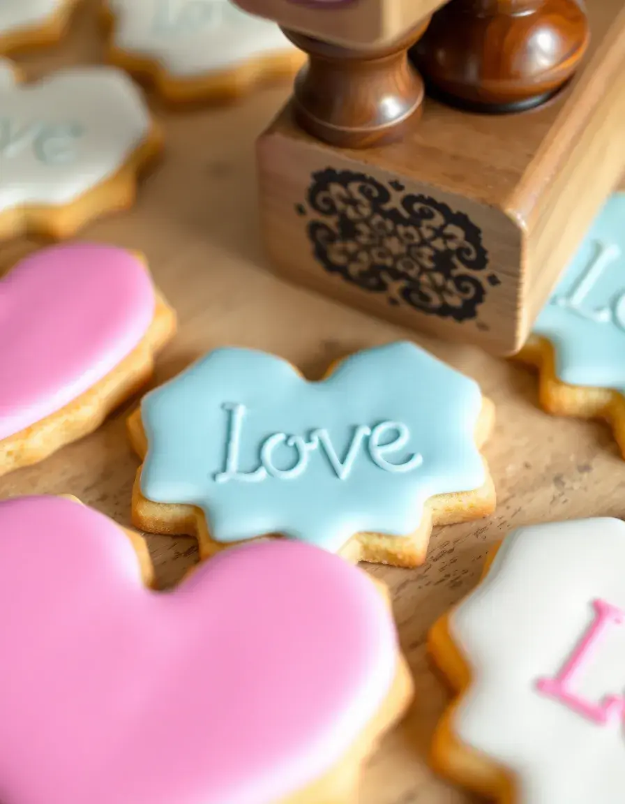 Keksstempel der 'Love' in den Teig einprägt