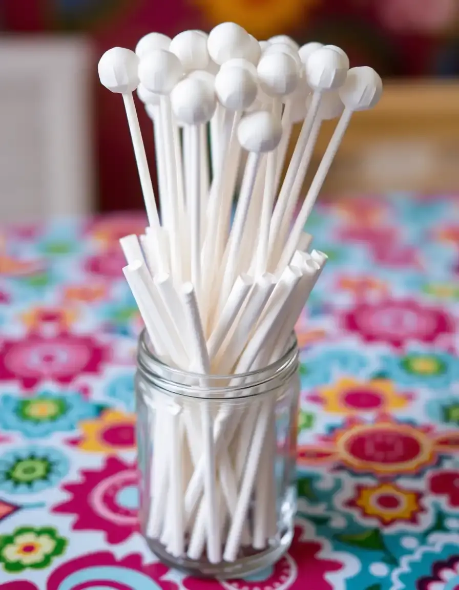 Weiße Lollipop Sticks für Kuchen am Stiel in einem Glas