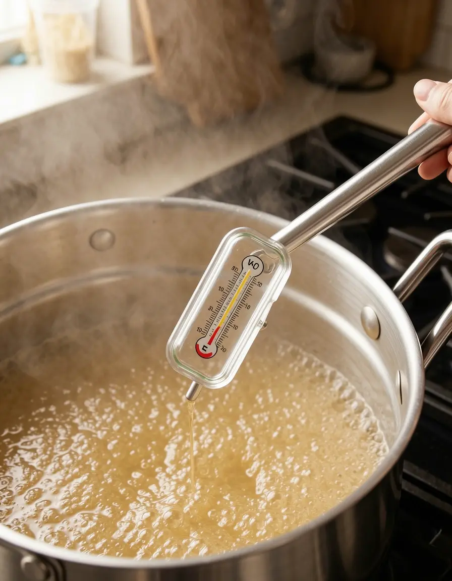 Zuckerthermometer im Einsatz beim Kochen von Zuckersirup
