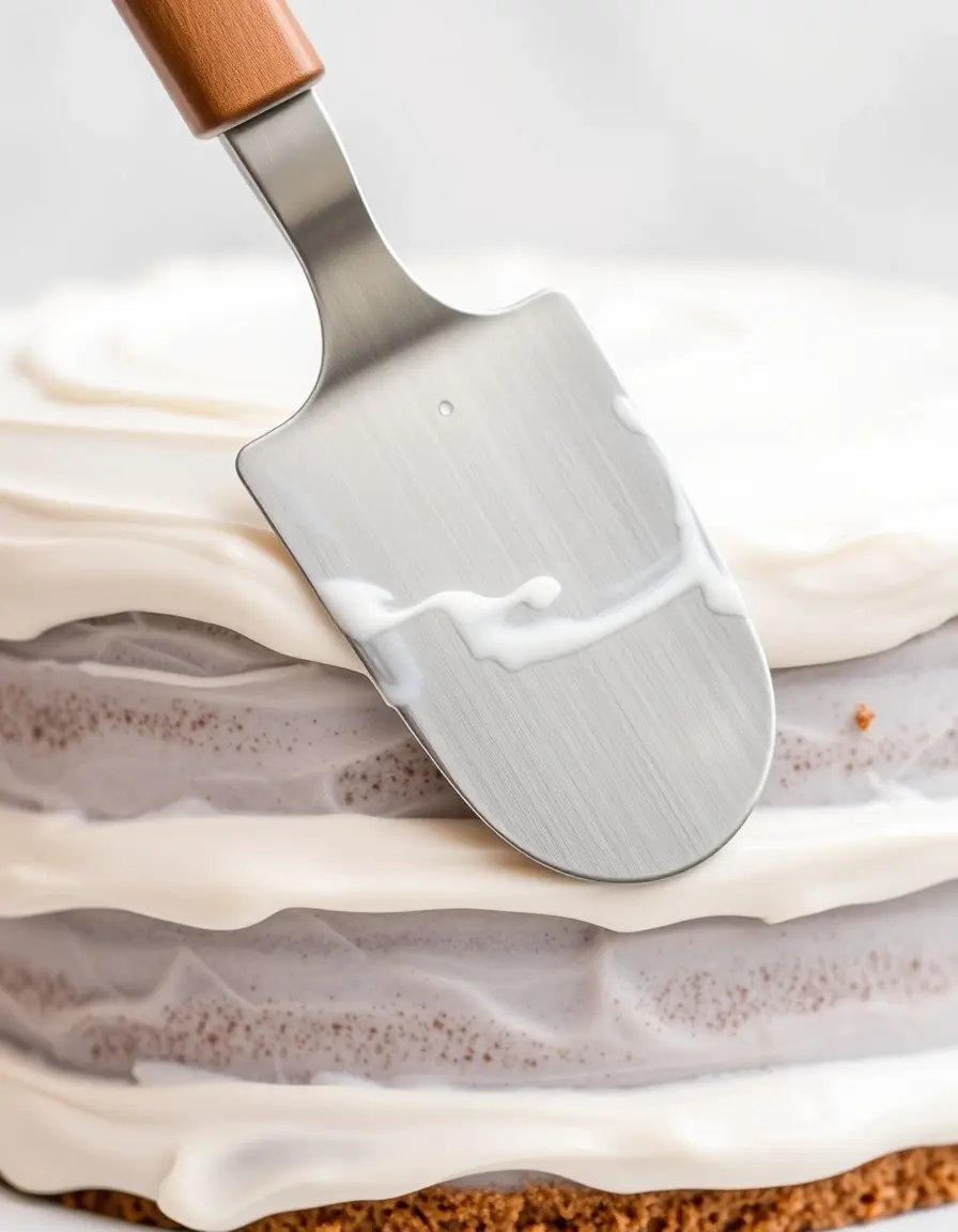 Winkelpalette aus Edelstahl streicht Glasur auf einen Kuchen