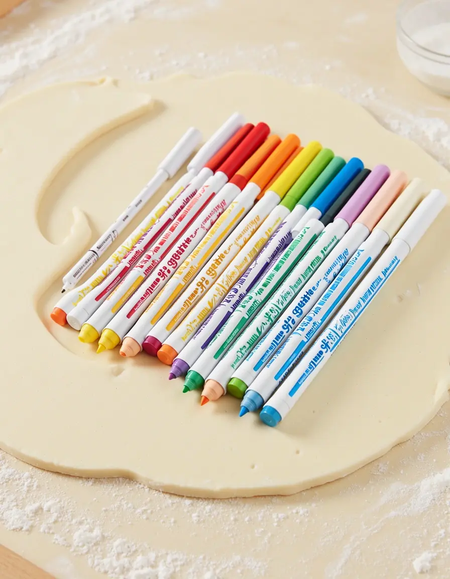 Lebensmittelstifte Set zeichnet auf weißem Fondant