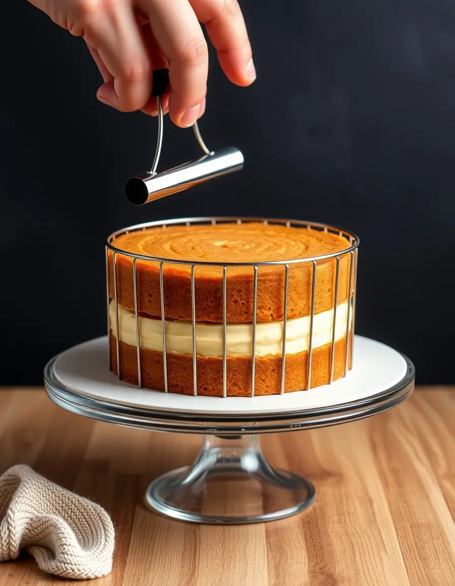 Draht-Tortenschneider schneidet durch einen Kuchenboden