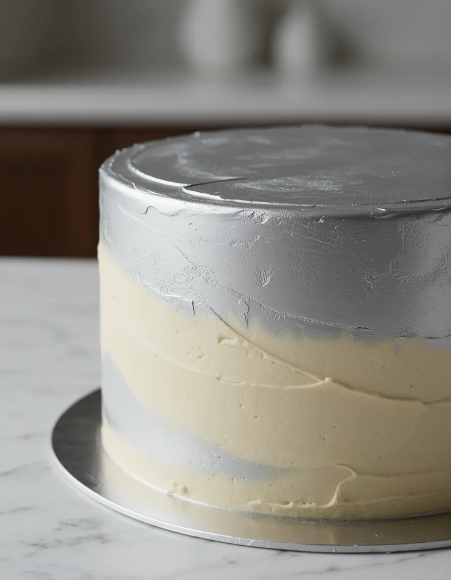 Teigschaber aus Metall glättet Buttercreme-Torte