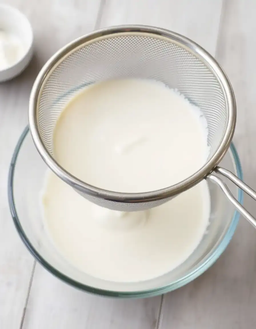 Feines Sieb für Quark zum Abtropfen von Molke über einer Schüssel