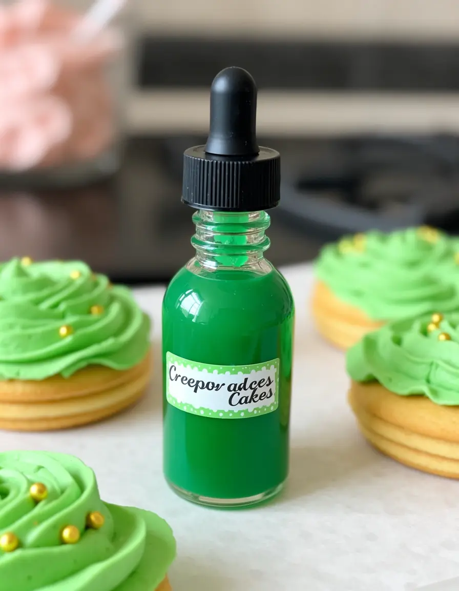 Flasche mit grüner Lebensmittelfarbe für Creeper Kuchen