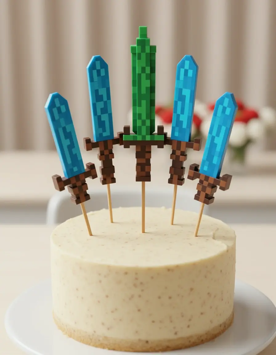 Plastik-Schwert-Picks für Kuchen-Topper im Minecraft Stil