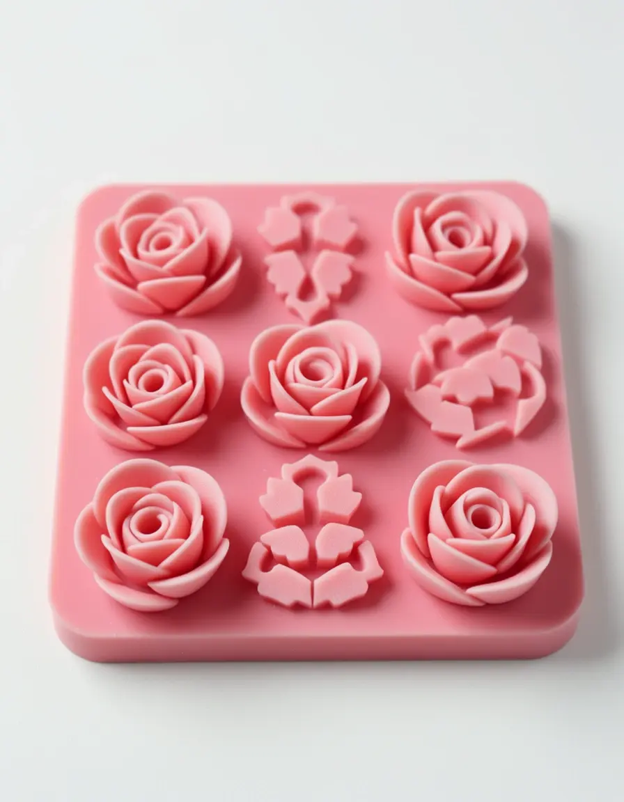 Silikonform für rosa Marzipanrosen