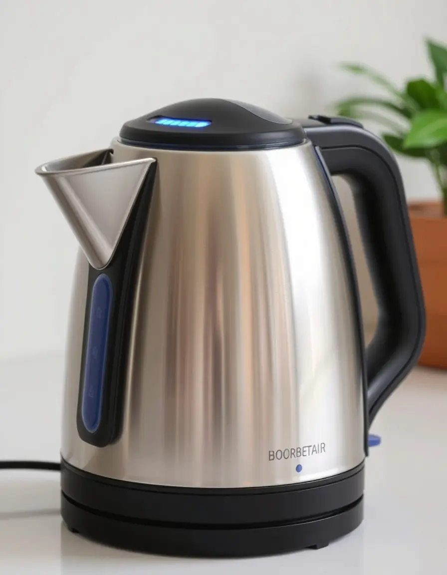 Edelstahl Wasserkocher mit blauer Lichtanzeige und kabellosem Design