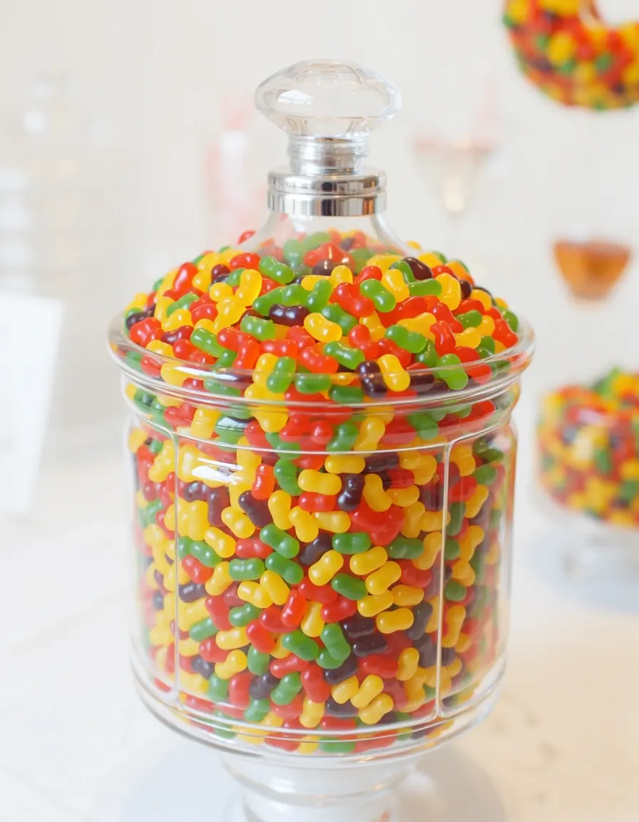 Spender für bunte Jelly Beans als Tortendeko