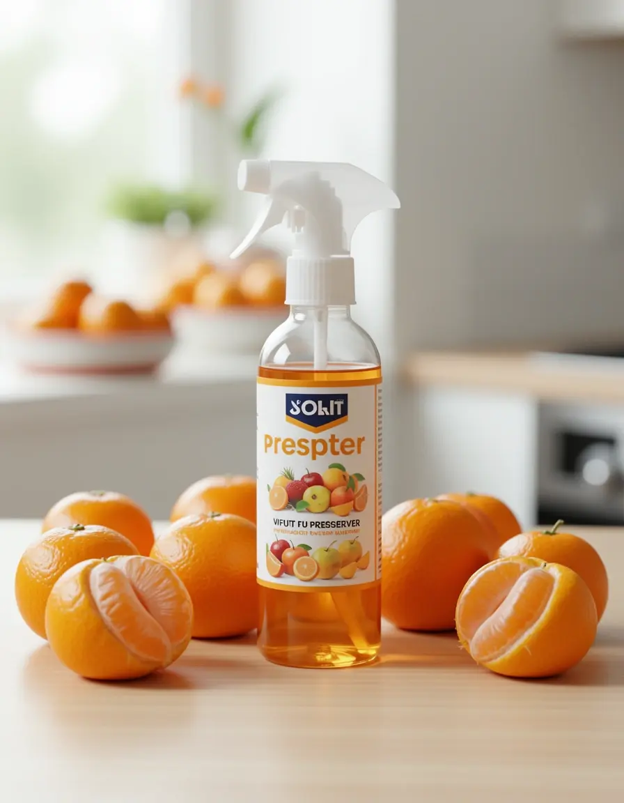 Sprühflasche für Fruchtkonservierer auf Mandarinen