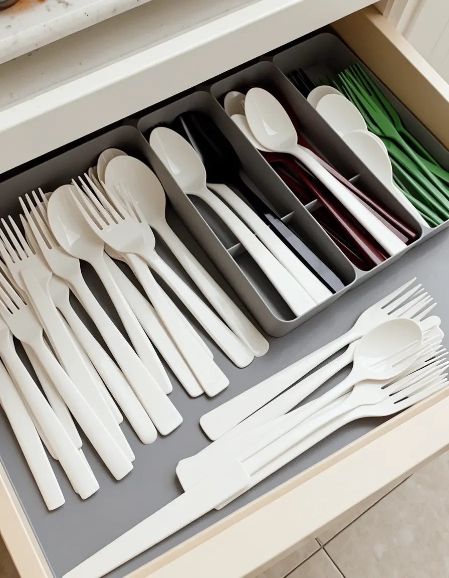Set mit Küchenutensilien in einem Schubladen-Organizer
