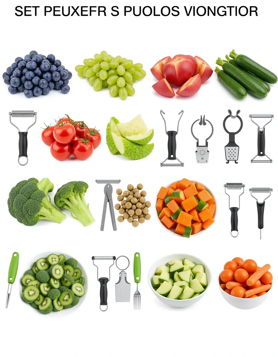 Set mit verschiedenen Sparschälern für Obst und Gemüse