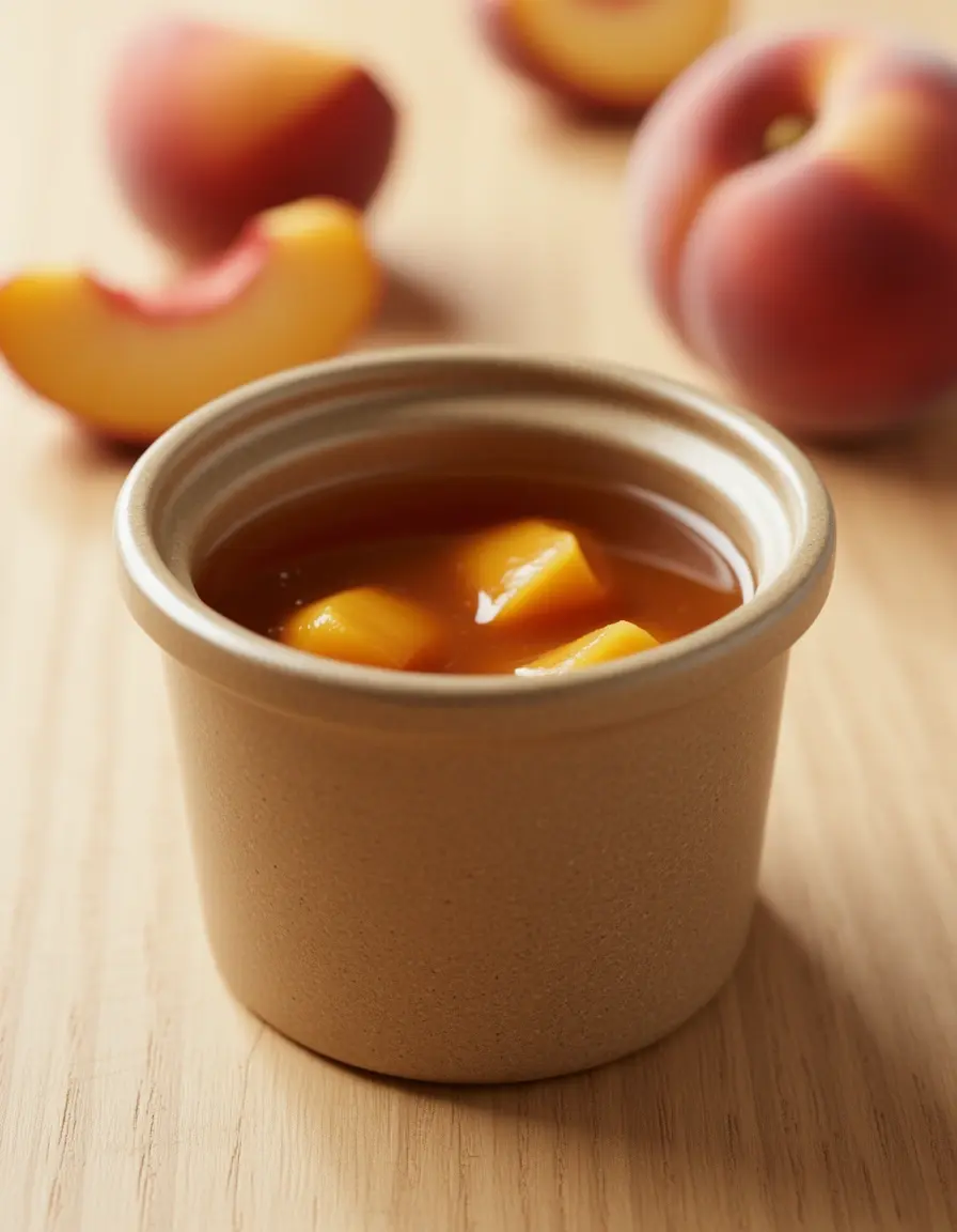 Kleiner Stieltopf für das Kochen von Pfirsichsirup