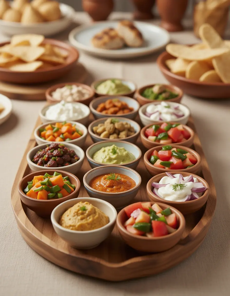 Set aus kleinen Keramikschüsseln für Meze-Vorspeisen