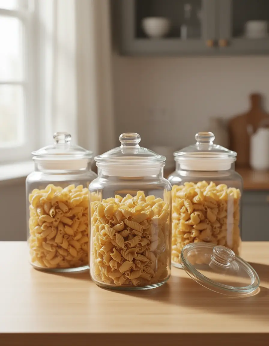 Elegante Vorratsgläser mit luftdichtem Deckel für Pasta und Reis