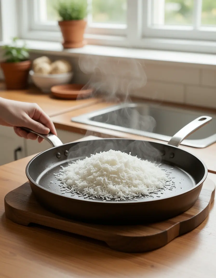 Kleine Pfanne zum Rösten von Kokosflocken