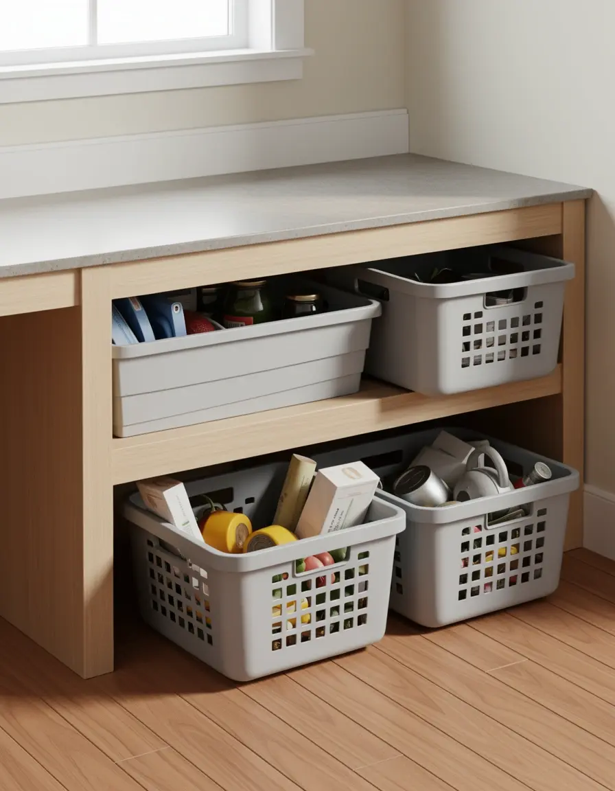 Praktische Storage Bins für unter die Eckbank