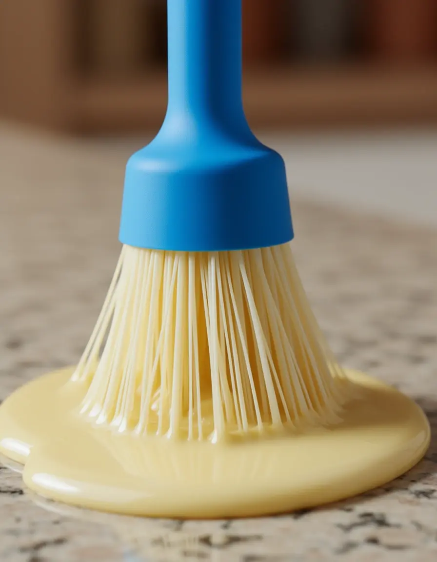 Blauer Silikon-Backpinsel mit geschmolzener Butter