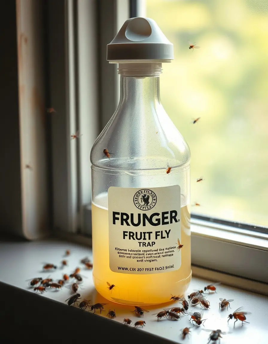 Effektive Fruchtfliegenfalle mit Essigköder auf einer Fensterbank