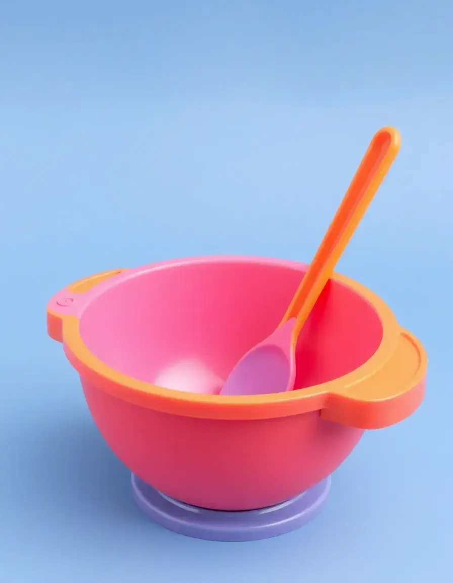 Bunte Rührschüssel für Kinder mit rutschfestem Boden und Ausgießer