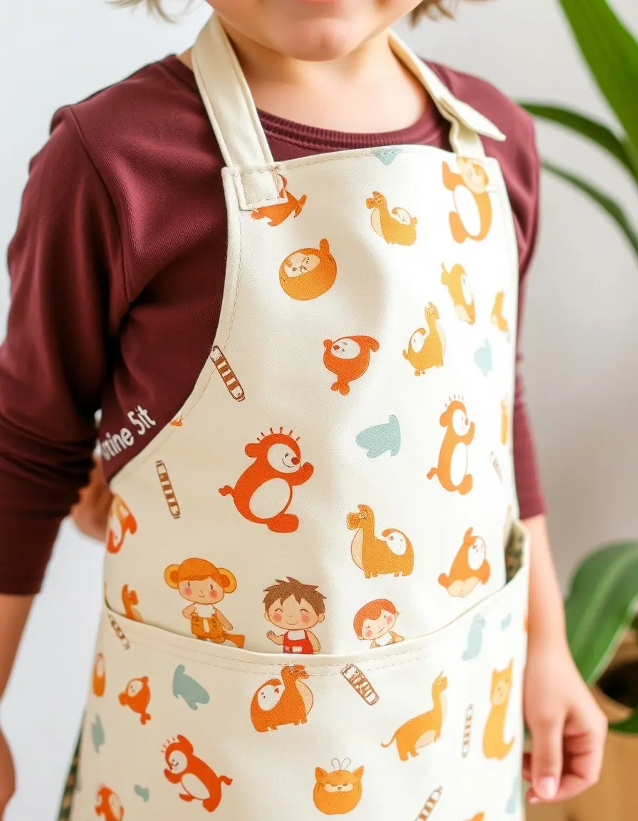 Verstellbare Kinderschürze mit Taschen und lustigem Cartoon-Print