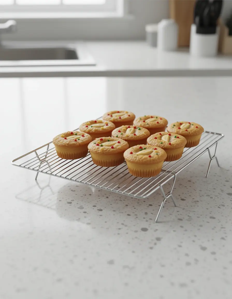 Kleines verchromtes Abkühlgitter mit Mini Kuchen
