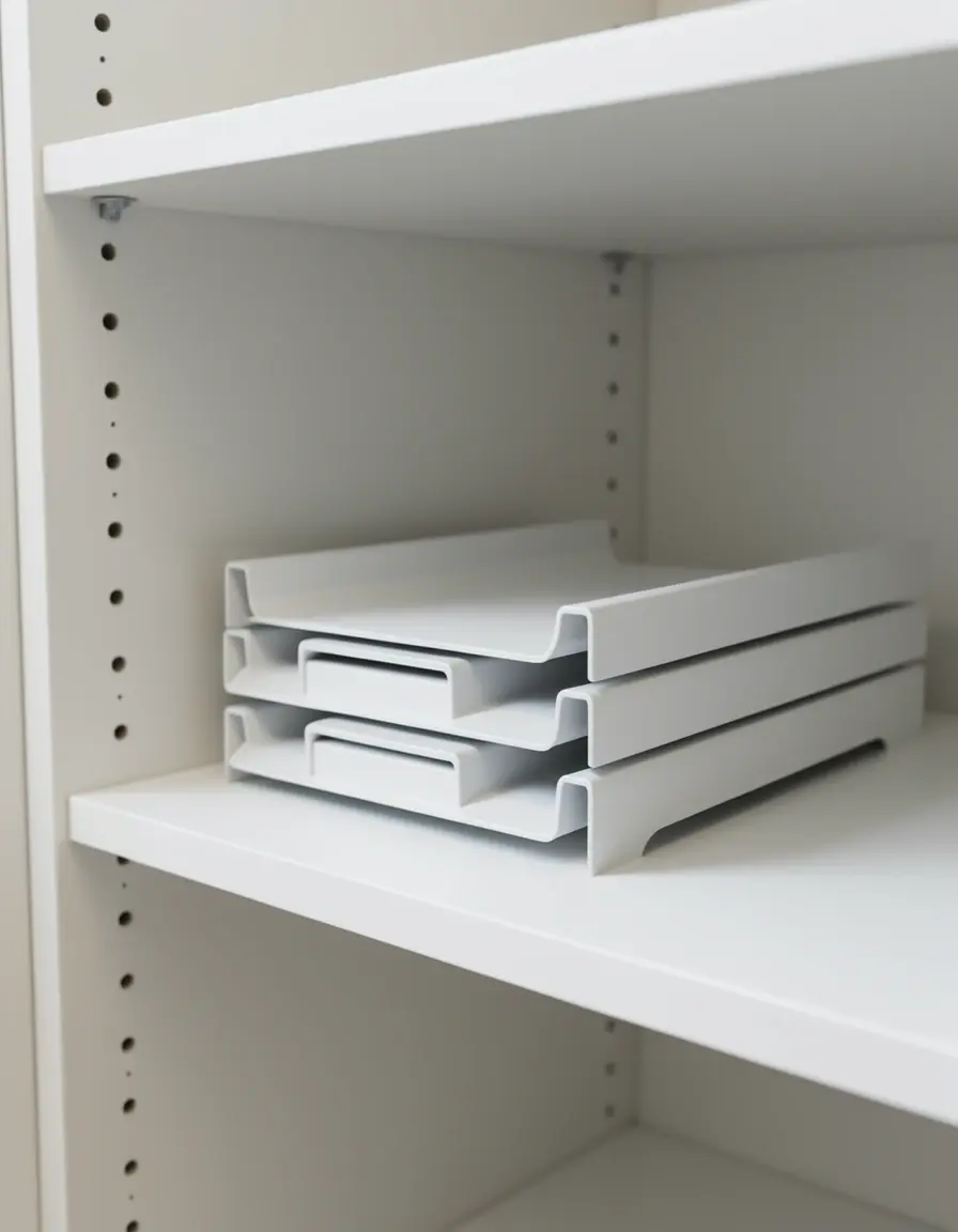Verstellbare Regaleinsätze für Teller im Schrank