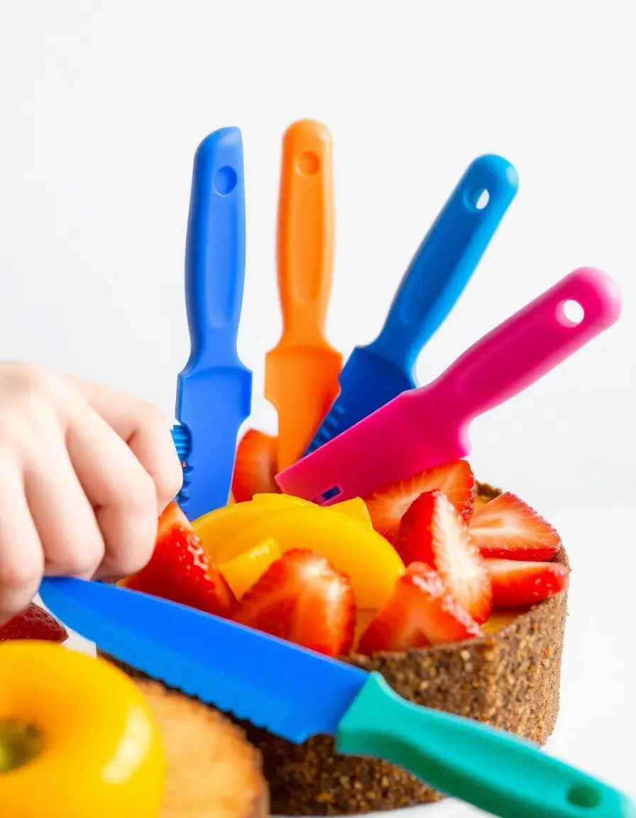 Kindersicheres Messerset aus Kunststoff zum Schneiden von Früchten für den Kuchen