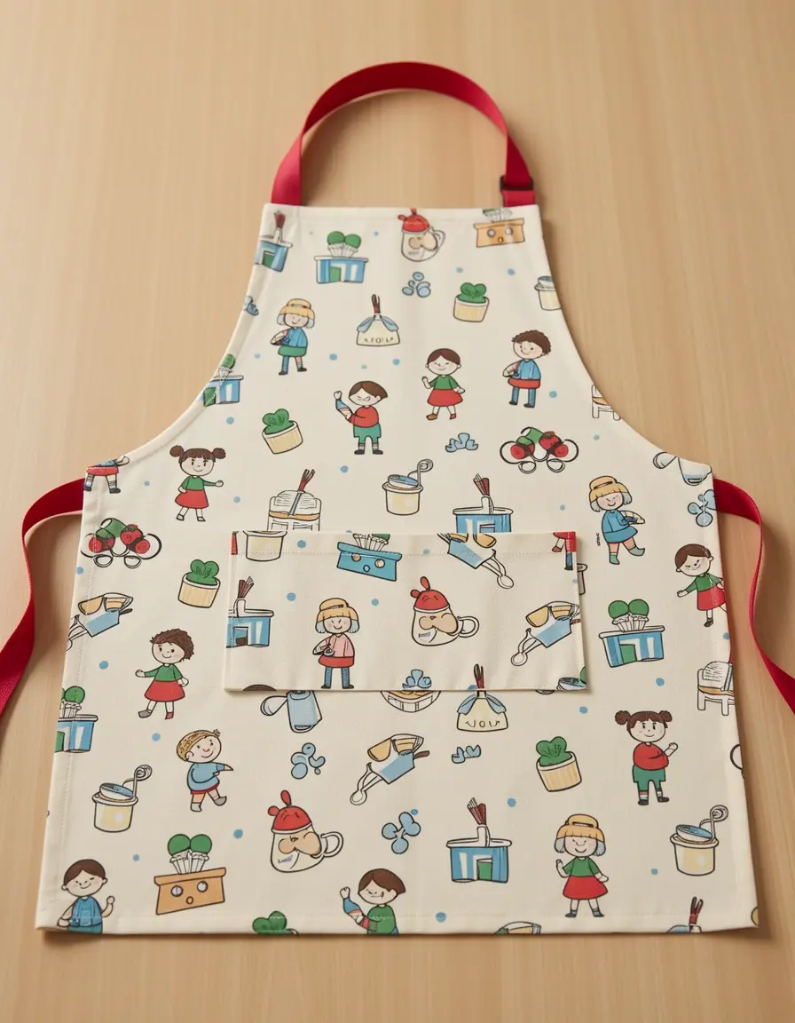 Verstellbare Backschürze für Kinder mit Schulmotiven und Taschen