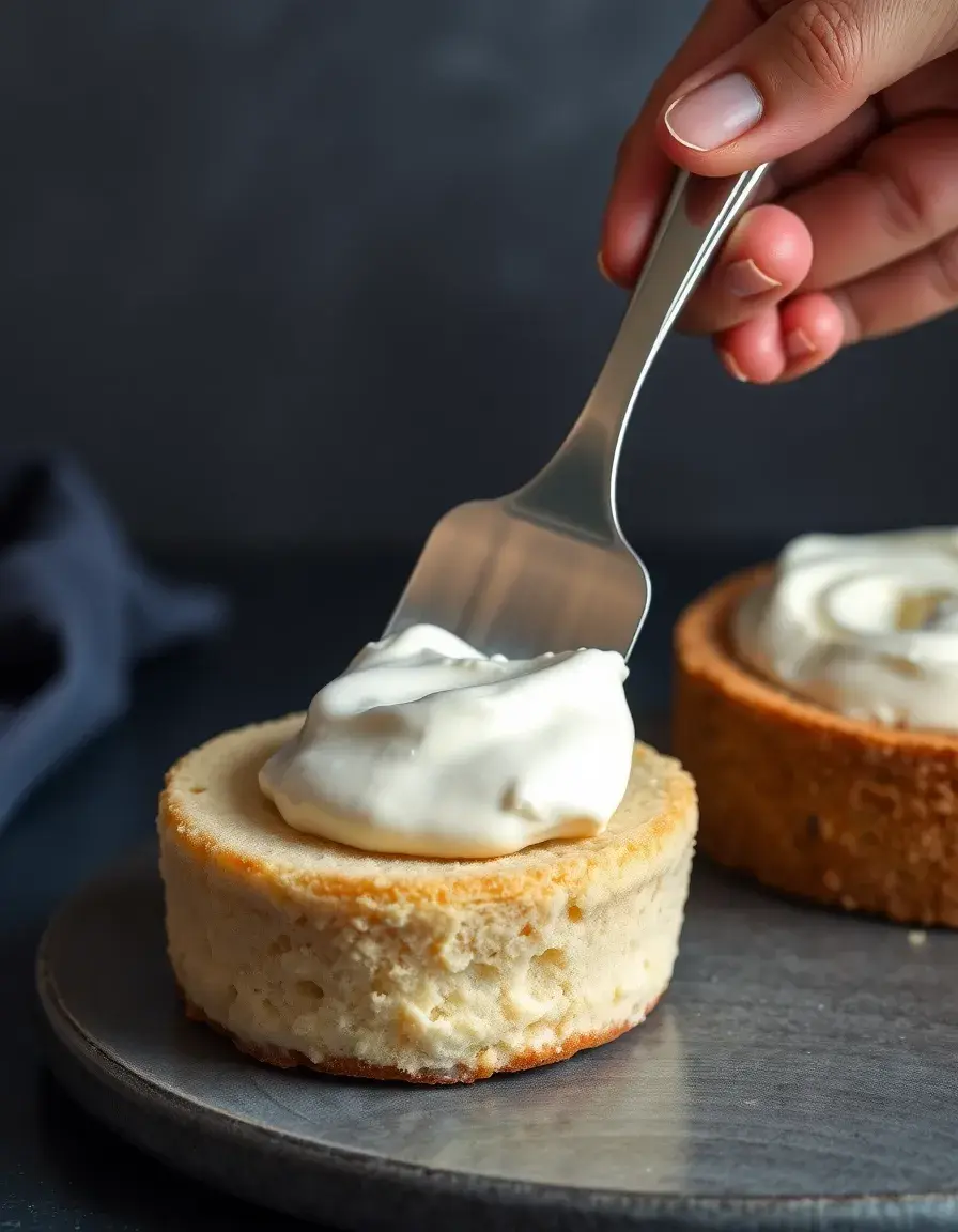 Stainless steel cream cheese spreader spreading mascarpone on cake