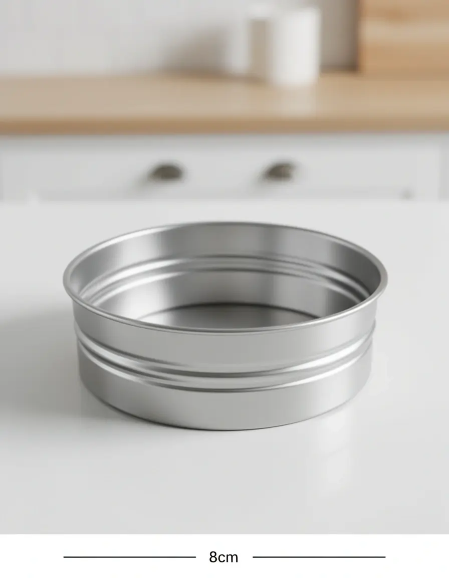 Realistic image of stainless steel dessert ring mold for layered cakes