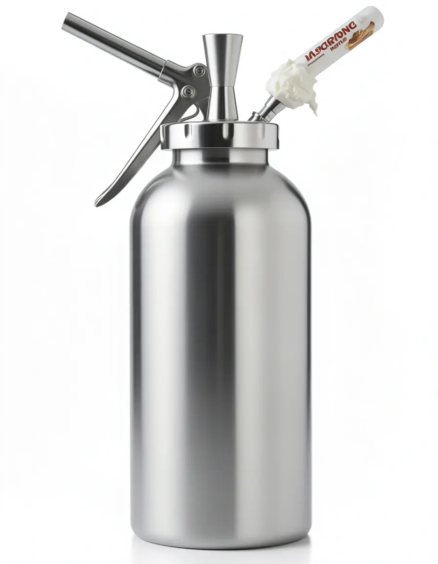 Aluminum whipped cream dispenser charging mascarpone