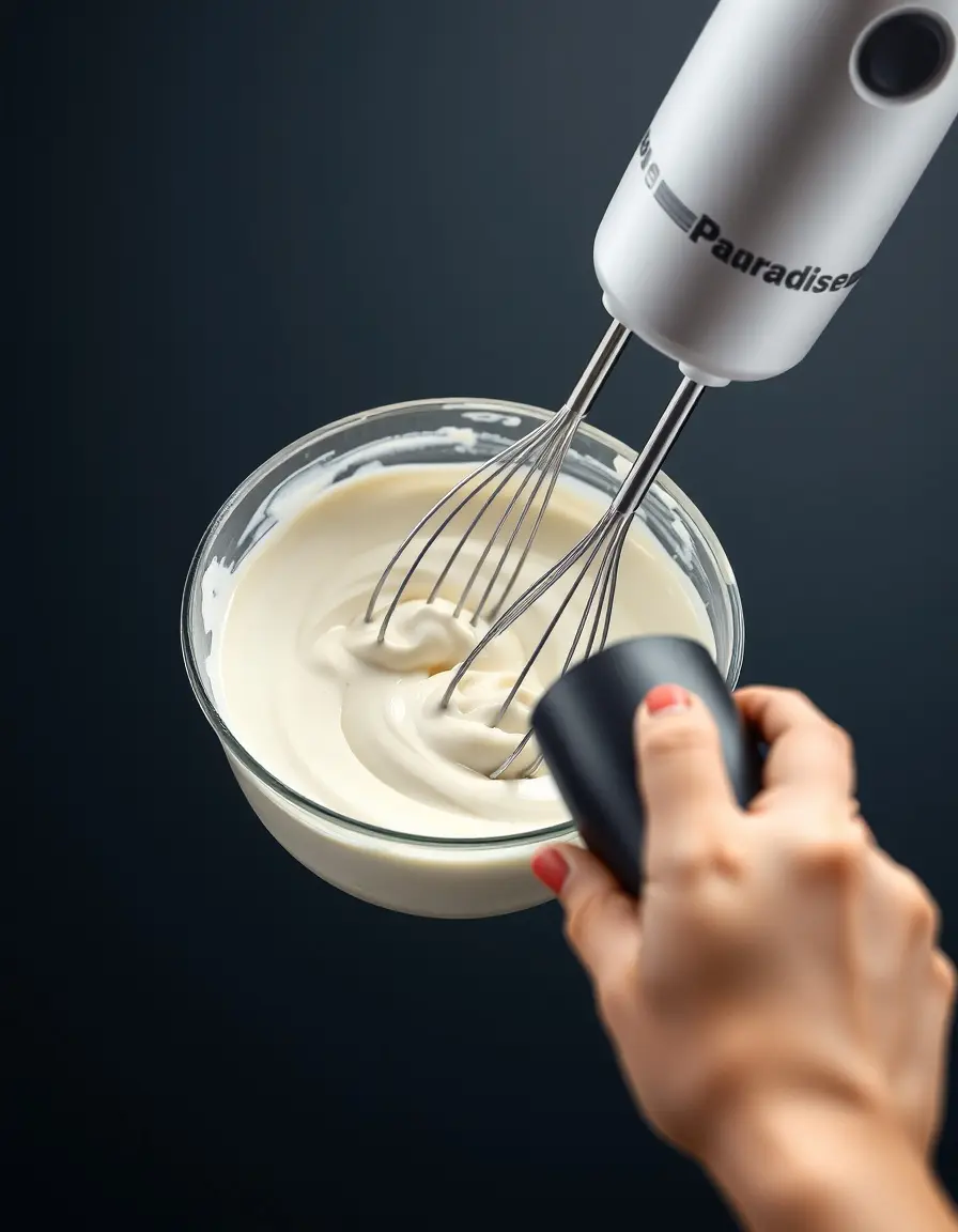 Pulver-Creme-Mixer rührt Paradiescreme in einer Schüssel an