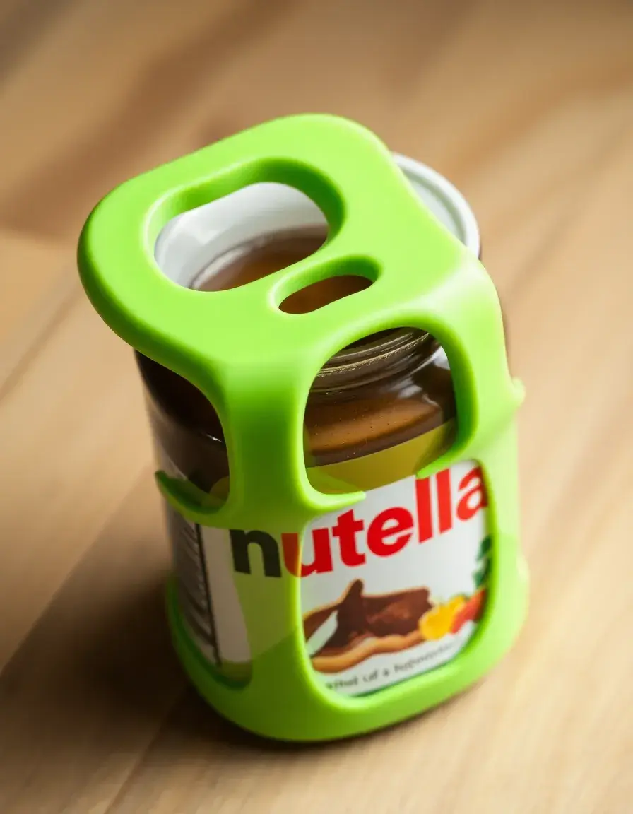 Gummi-Glasöffner öffnet ein Nutella-Glas kraftvoll und rutschfest