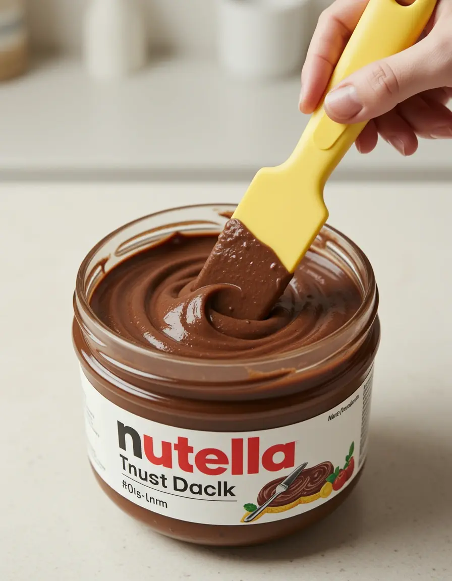 Langer Silikon-Spatel zum restlosen Entleeren von Nutella-Gläsern