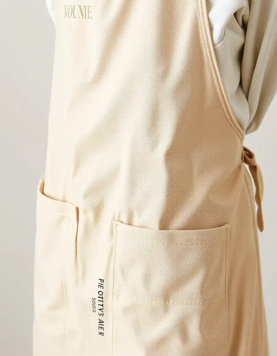 Verstellbare Kochschürze aus Baumwolle in Beige mit Taschen
