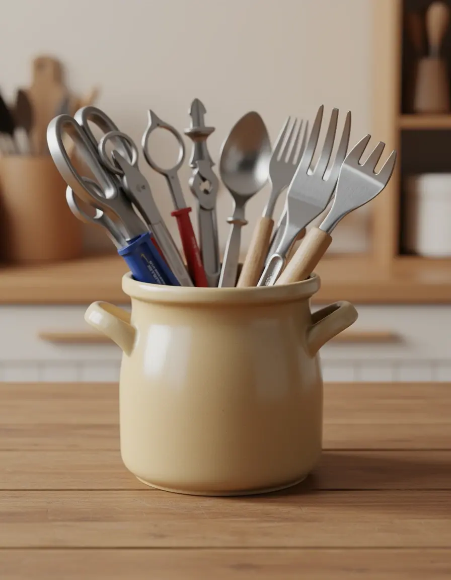 Keramik Utensilienhalter in Beige für Küchenwerkzeuge