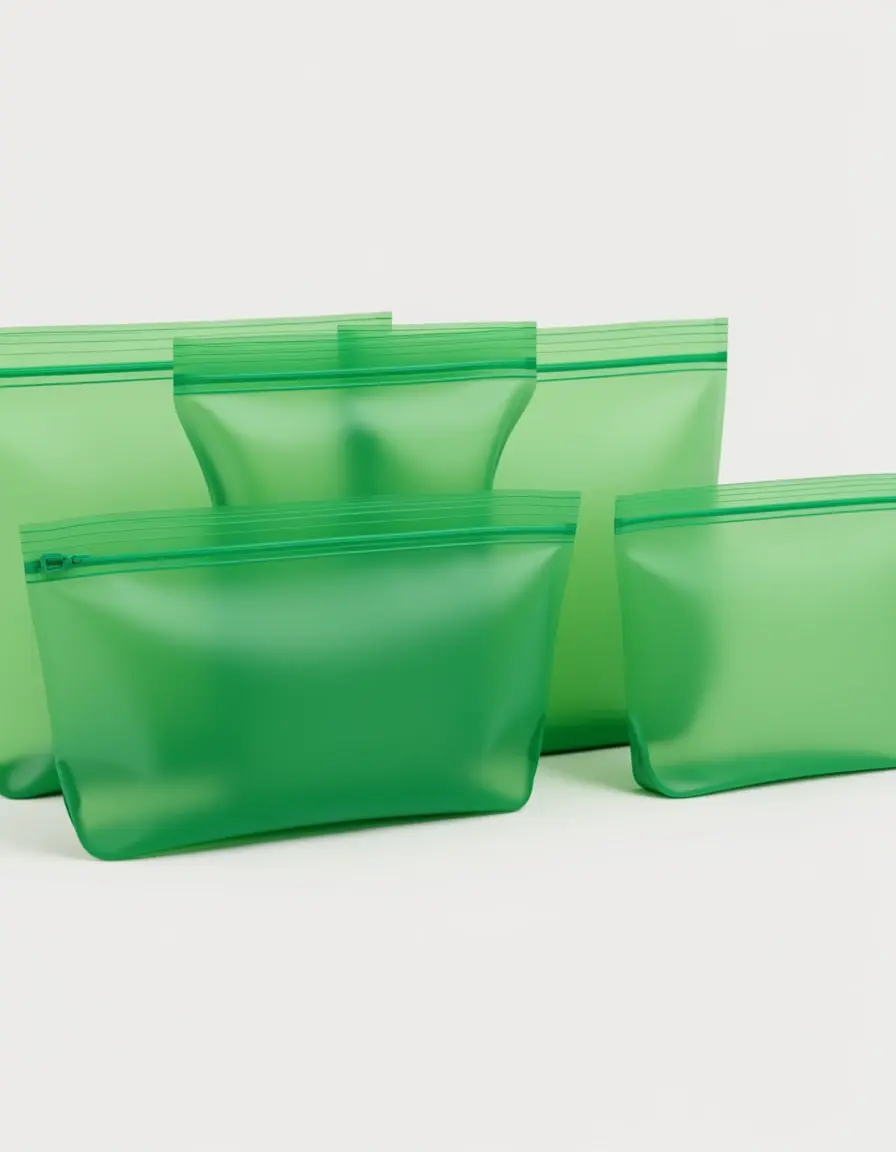 Wiederverwendbare grüne Silikonbeutel mit Zip-Verschluss für die Aufbewahrung von Lebensmitteln