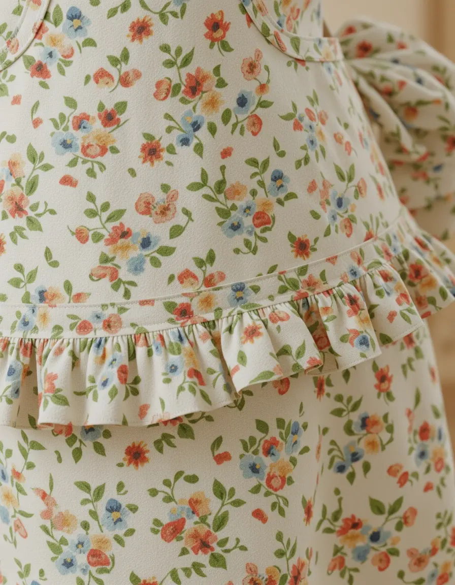 Florale Baumwollschürze mit Rüschen für die Arbeit in der Küche