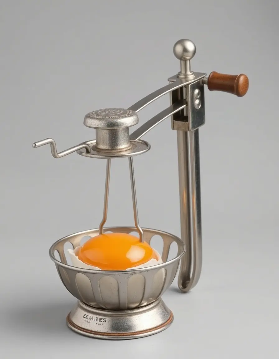Vintage Egg Beater handbetriebener Schneebesen aus Metall in einer Landhausstil Küche
