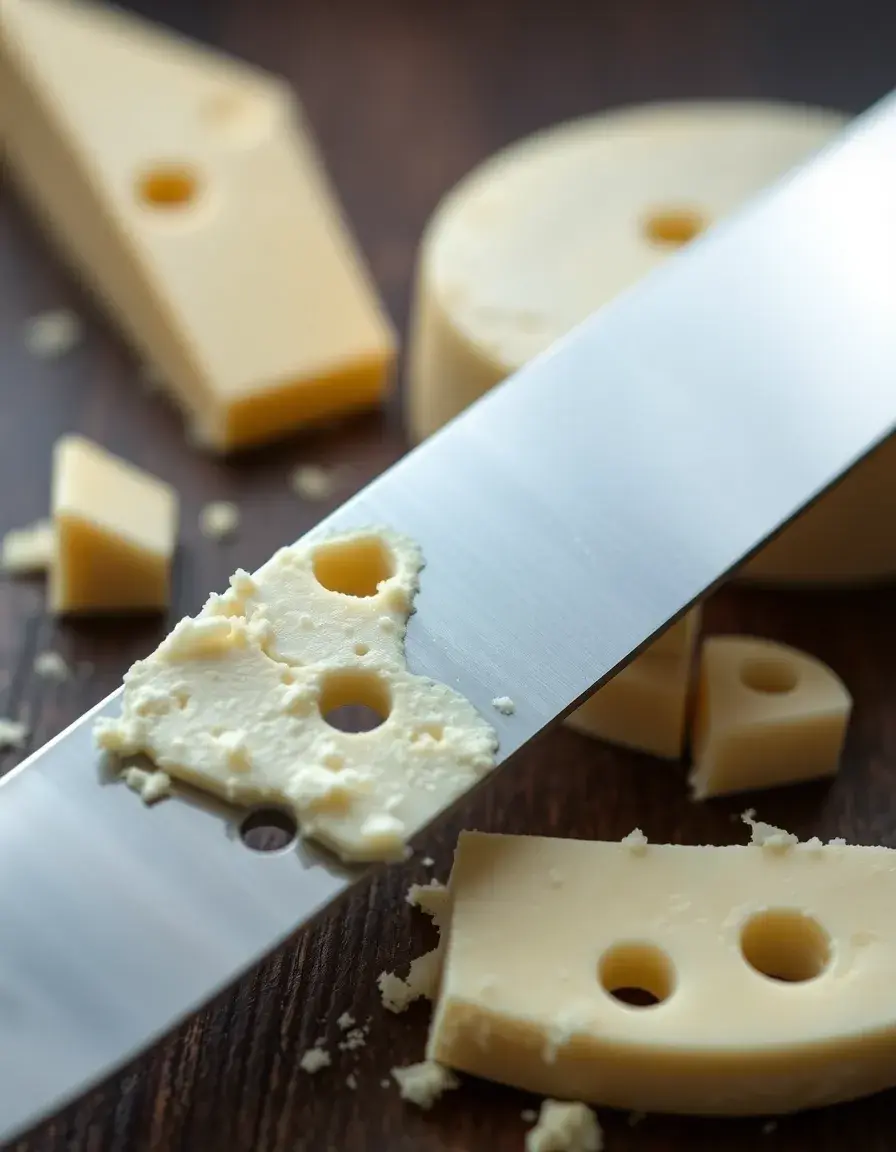 Weichkäsemesser mit Löchern in der Klinge für saubere Schnitte beim Käsekuchen
