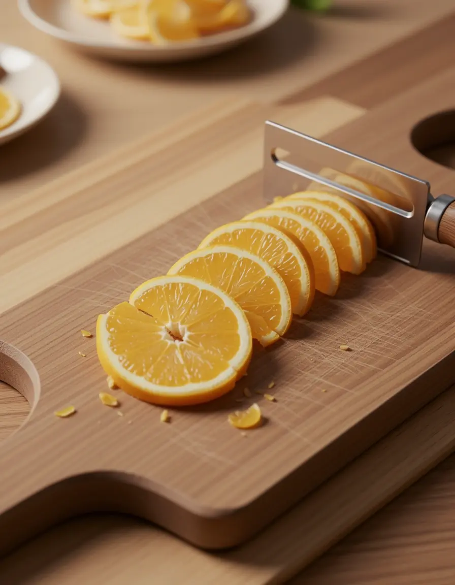Mandolinen-Slicer für hauchdünne Mandarinenscheiben zur Dekoration