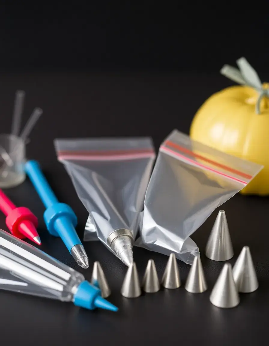 Set mit kleinen Spritzbeuteln und Tüllen für Tortendekoration