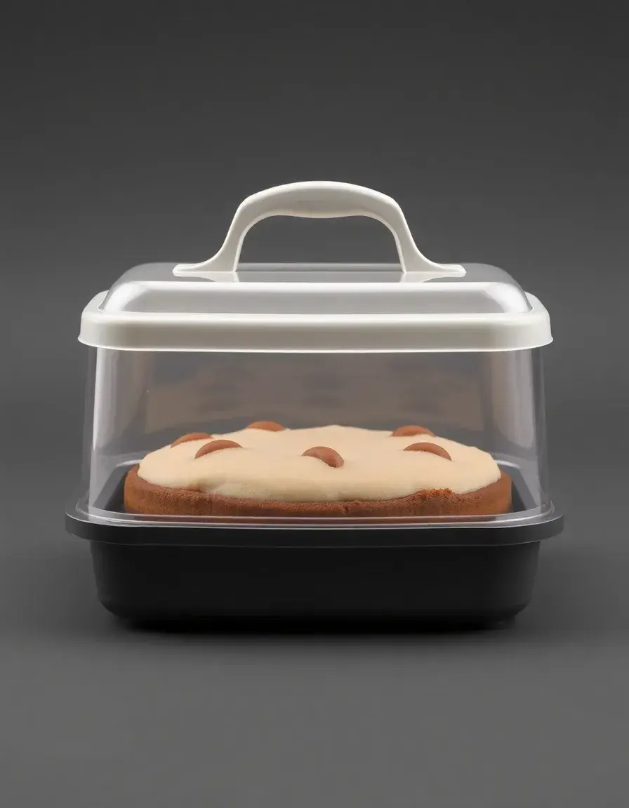 Plastik-Kuchentransportbox mit praktischem Griff im Schrank für Kuchen